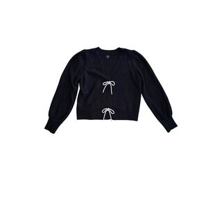 Express V-Neck Embelished Bow Black Puff Sleeve Cardigan Glam Chic Size Large